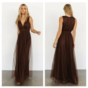 NWT Baltic Born Kamila Tulle Maxi Dress in Espresso Women's Size Large